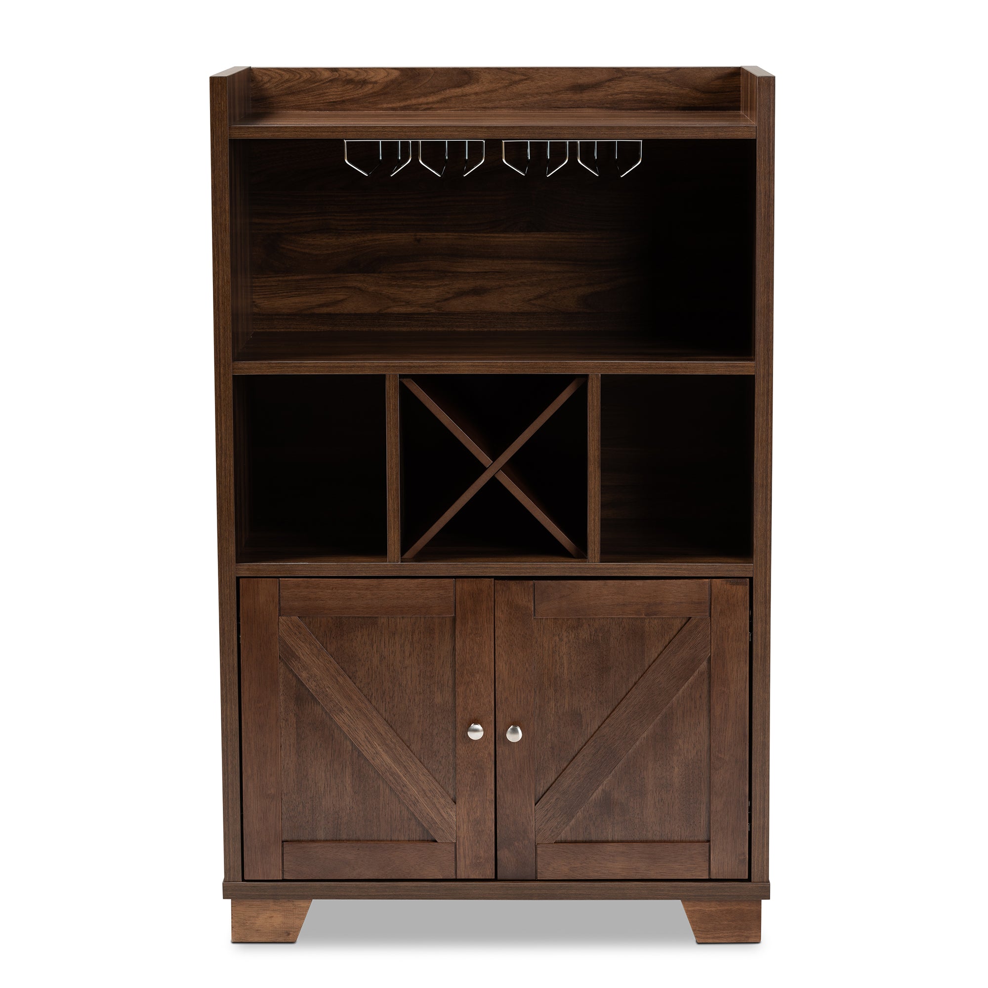 Carrie Transitional Farmhouse Walnut Brown Finished Wood Wine Storage Cabinet