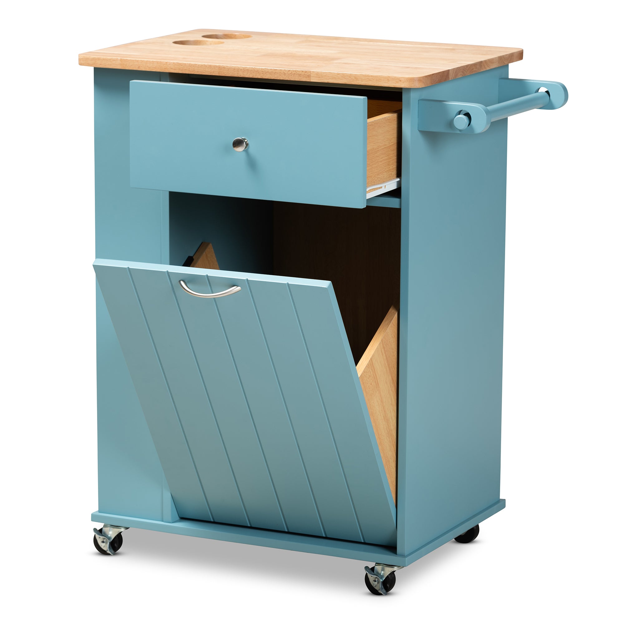Liona Modern and Contemporary Sky Blue Finished Wood Kitchen Storage Cart