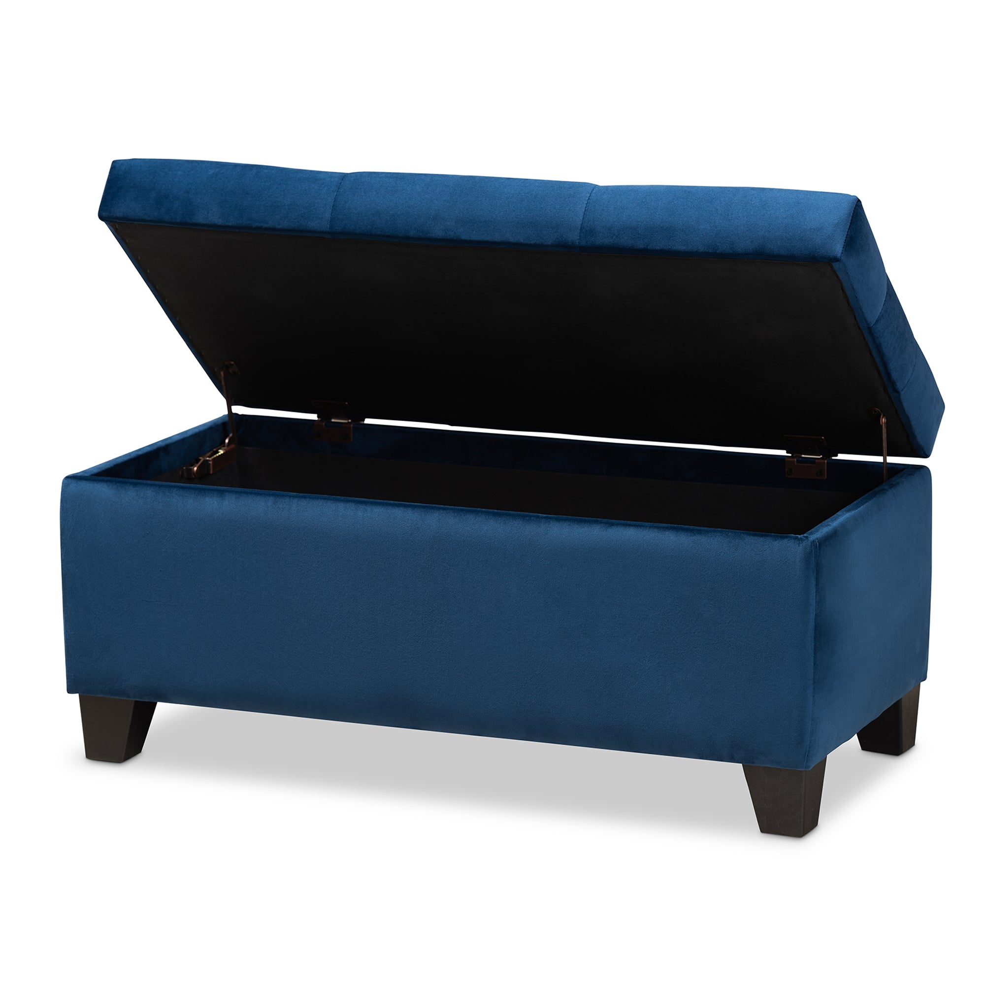 Michaela Modern and Contemporary Navy Blue Velvet Fabric Upholstered Storage Ottoman