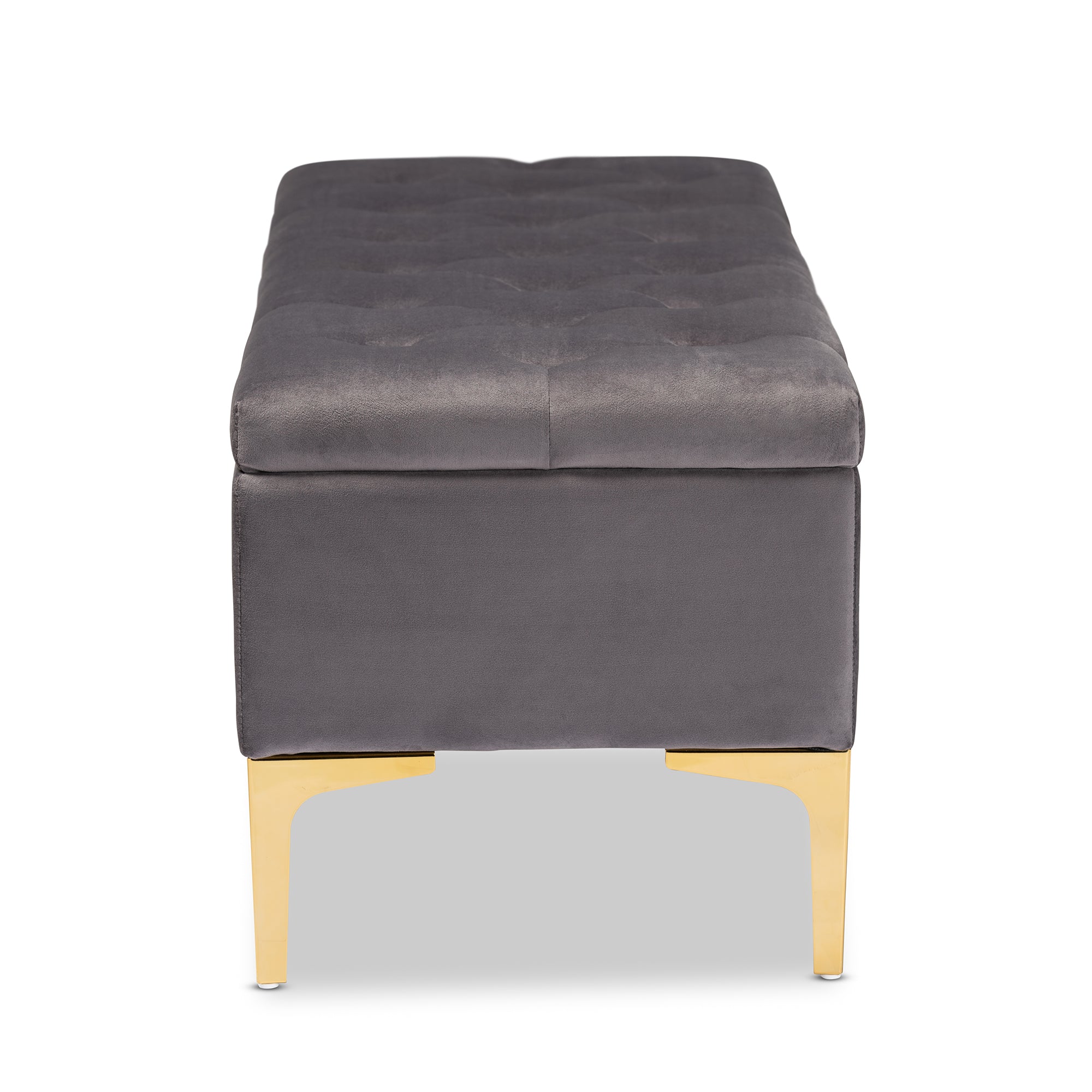 Valere and Grey Velvet Fabric Upholstered Gold Finished Button Tufted Storage Ottoman