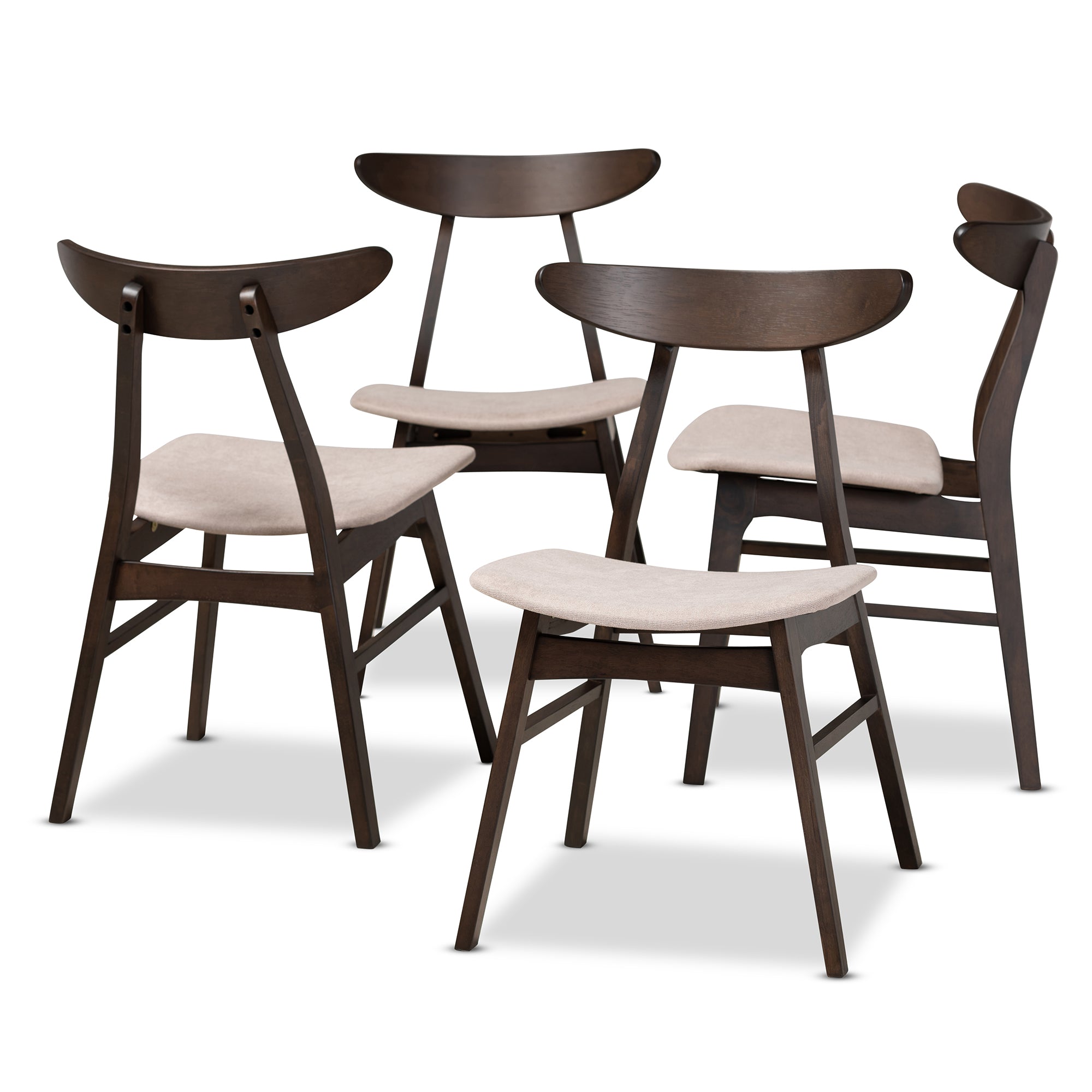 Britte Mid-Century Modern Beige Fabric Upholstered Dark Oak Brown Finished 4-Piece Wood Dining Chair Set Set