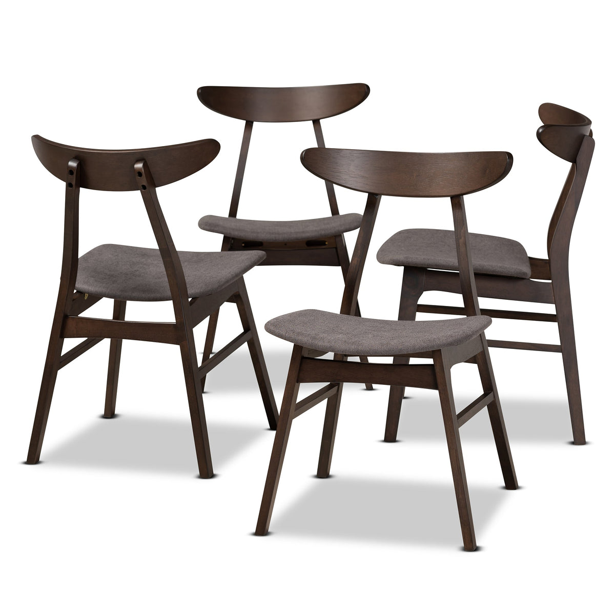 Britte Mid-Century Modern Dark Grey Fabric Upholstered Dark Oak Brown Finished 4-Piece Wood Dining Chair Set Set