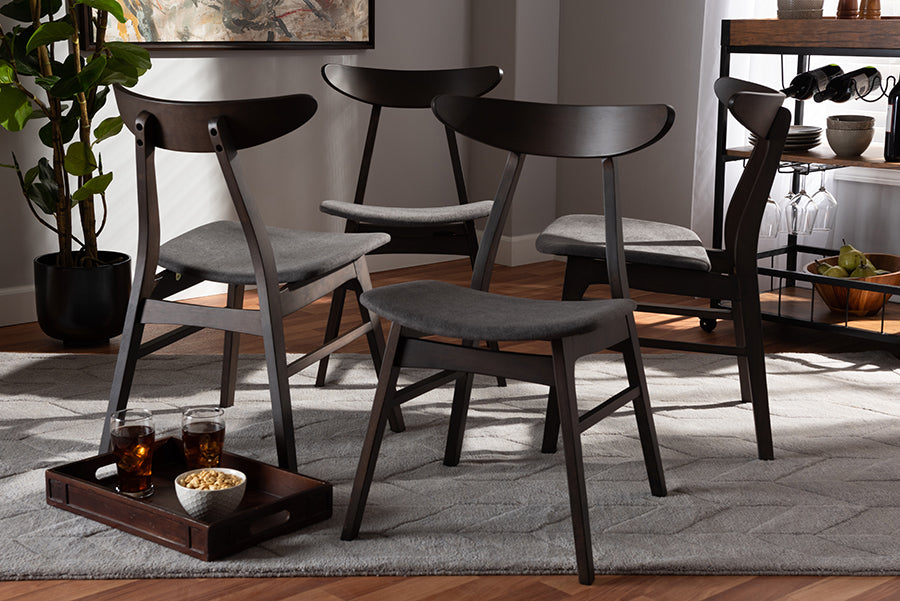 Britte Mid-Century Modern Dark Grey Fabric Upholstered Dark Oak Brown Finished 4-Piece Wood Dining Chair Set Set