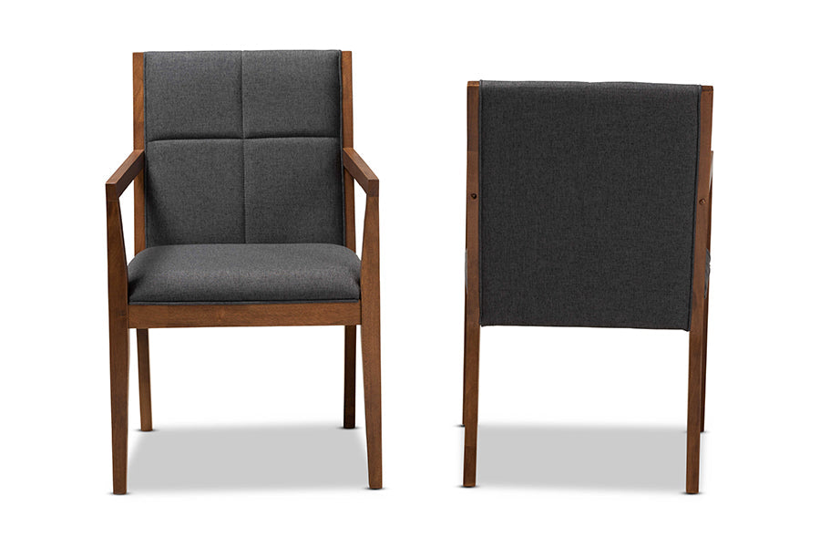 Theresa Dark Grey and Walnut Effect 2-Piece Chair Set