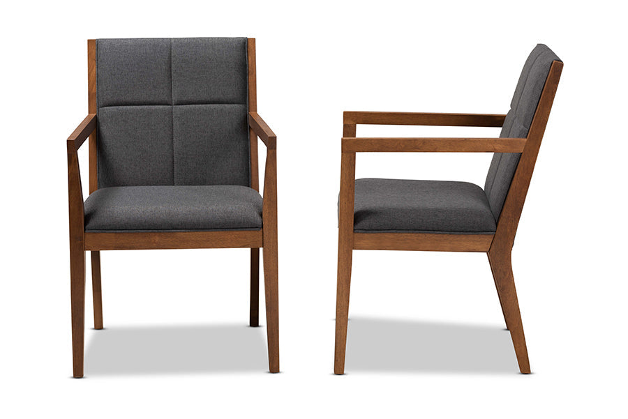 Theresa Dark Grey and Walnut Effect 2-Piece Chair Set