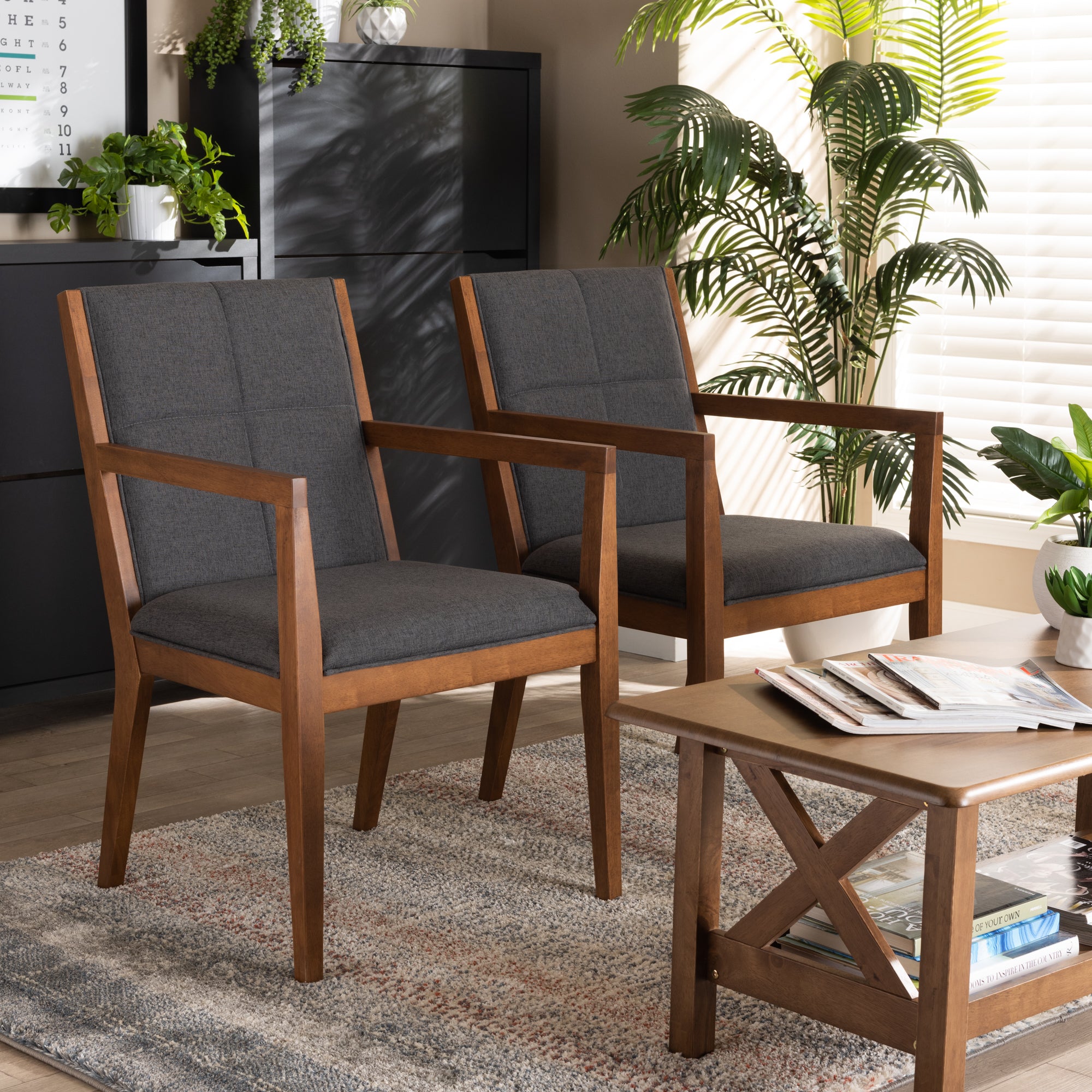 Theresa Dark Grey and Walnut Effect 2-Piece Chair Set