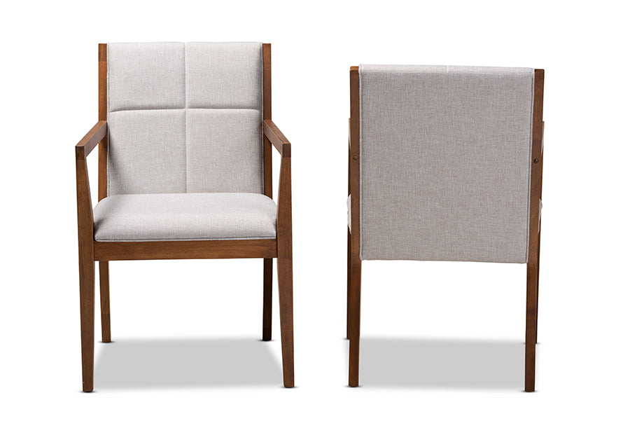 Theresa Greige and Walnut Effect 2-Piece Chair Set