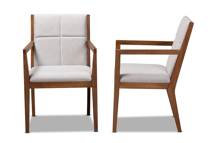 Theresa Greige and Walnut Effect 2-Piece Chair Set
