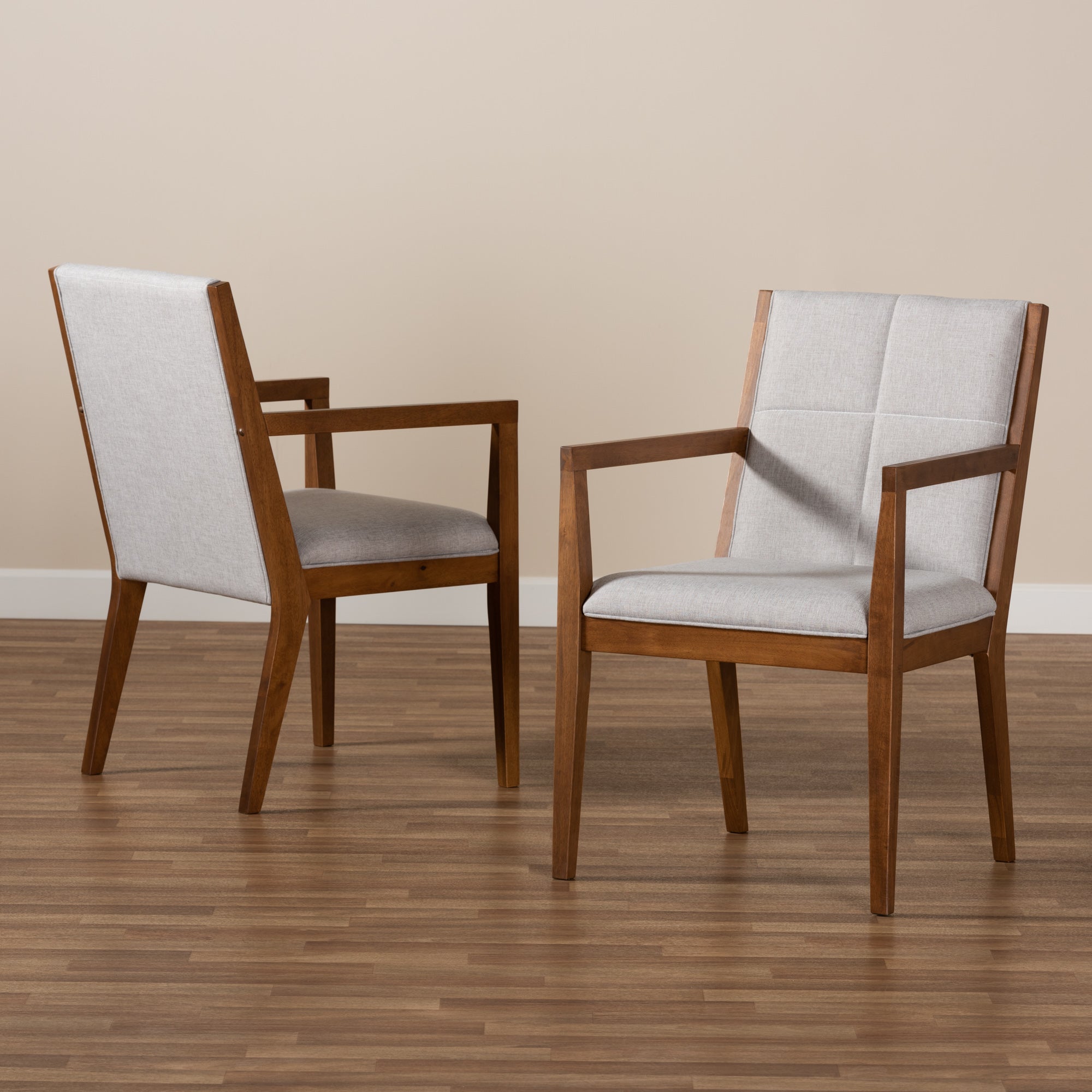 Theresa Greige and Walnut Effect 2-Piece Chair Set