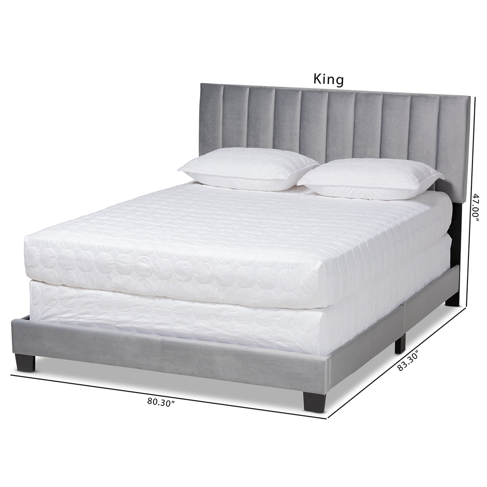 Clare King Size Bed Grey Velvet with Tufted Headboard