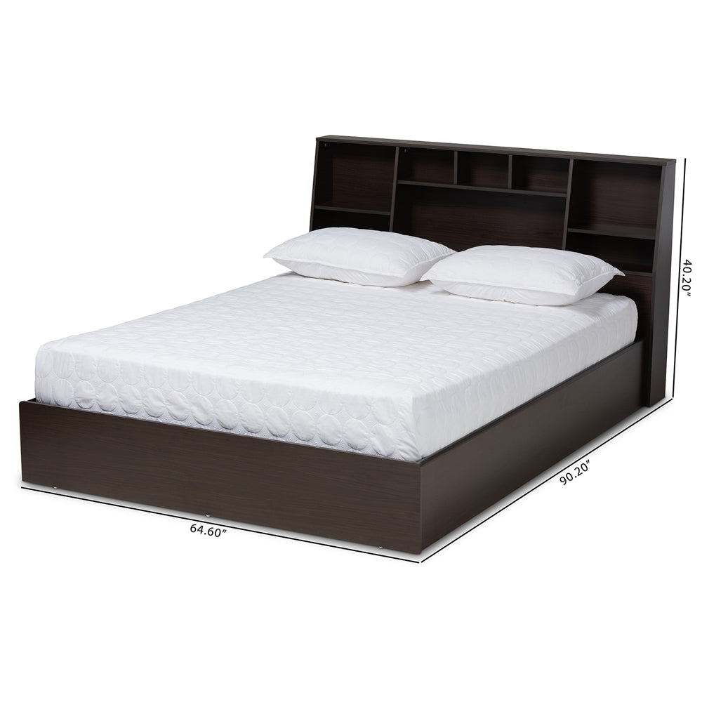 Geoffrey Dark Brown Finished Wood Queen Size Bed with Shelves