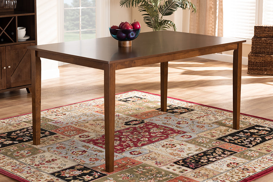 Eveline Modern and Contemporary Walnut Brown Finished Rectangular Wood Dining Table