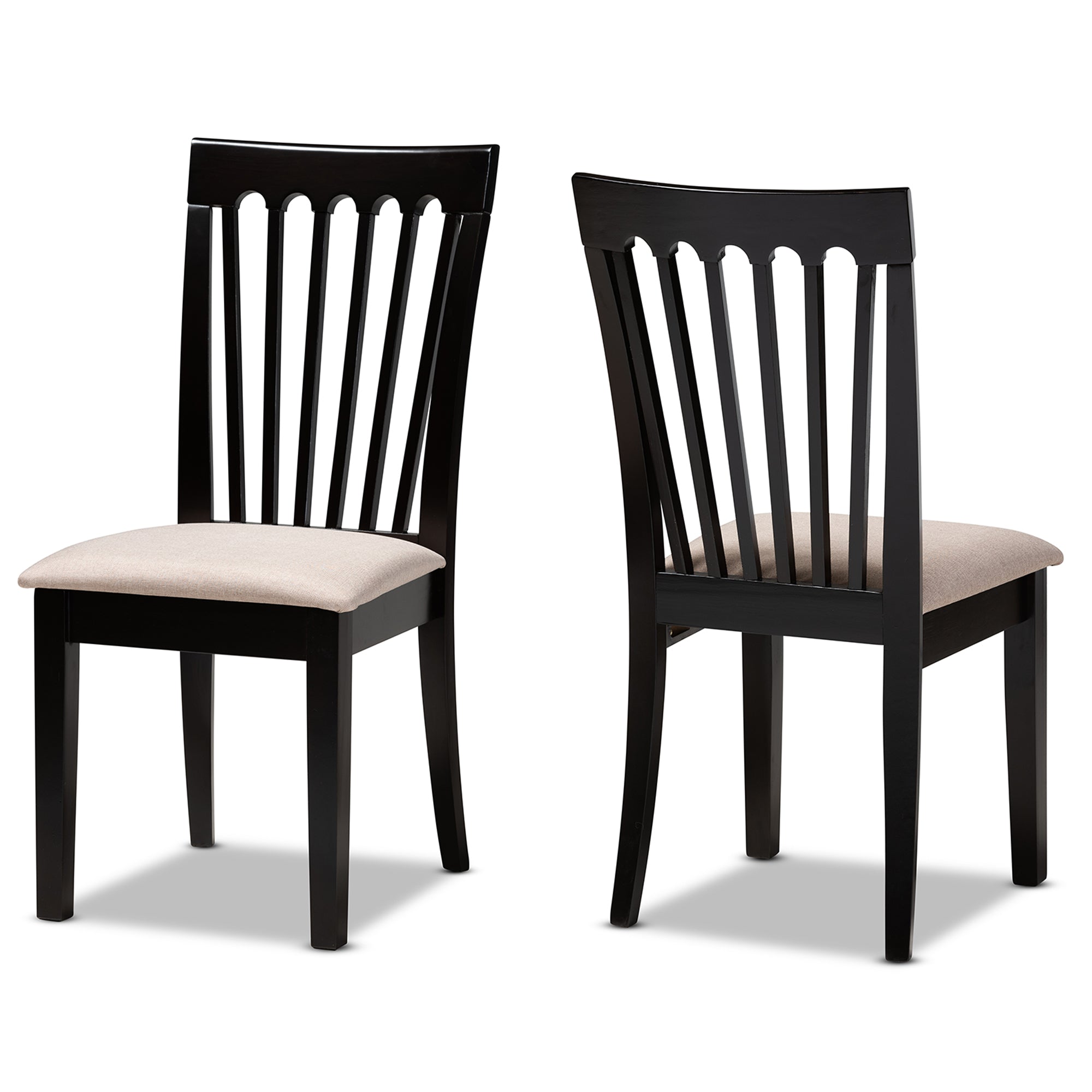 Minette Modern and Contemporary Sand Fabric Upholstered Espresso Brown Finished 2-Piece Wood Dining Chair Set Set