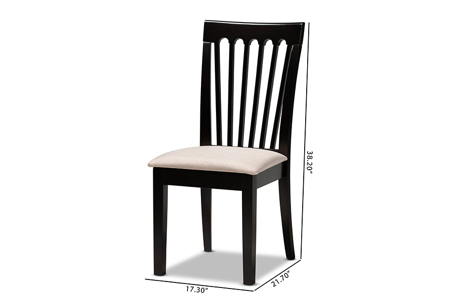 Minette Modern and Contemporary Sand Fabric Upholstered Espresso Brown Finished 2-Piece Wood Dining Chair Set Set