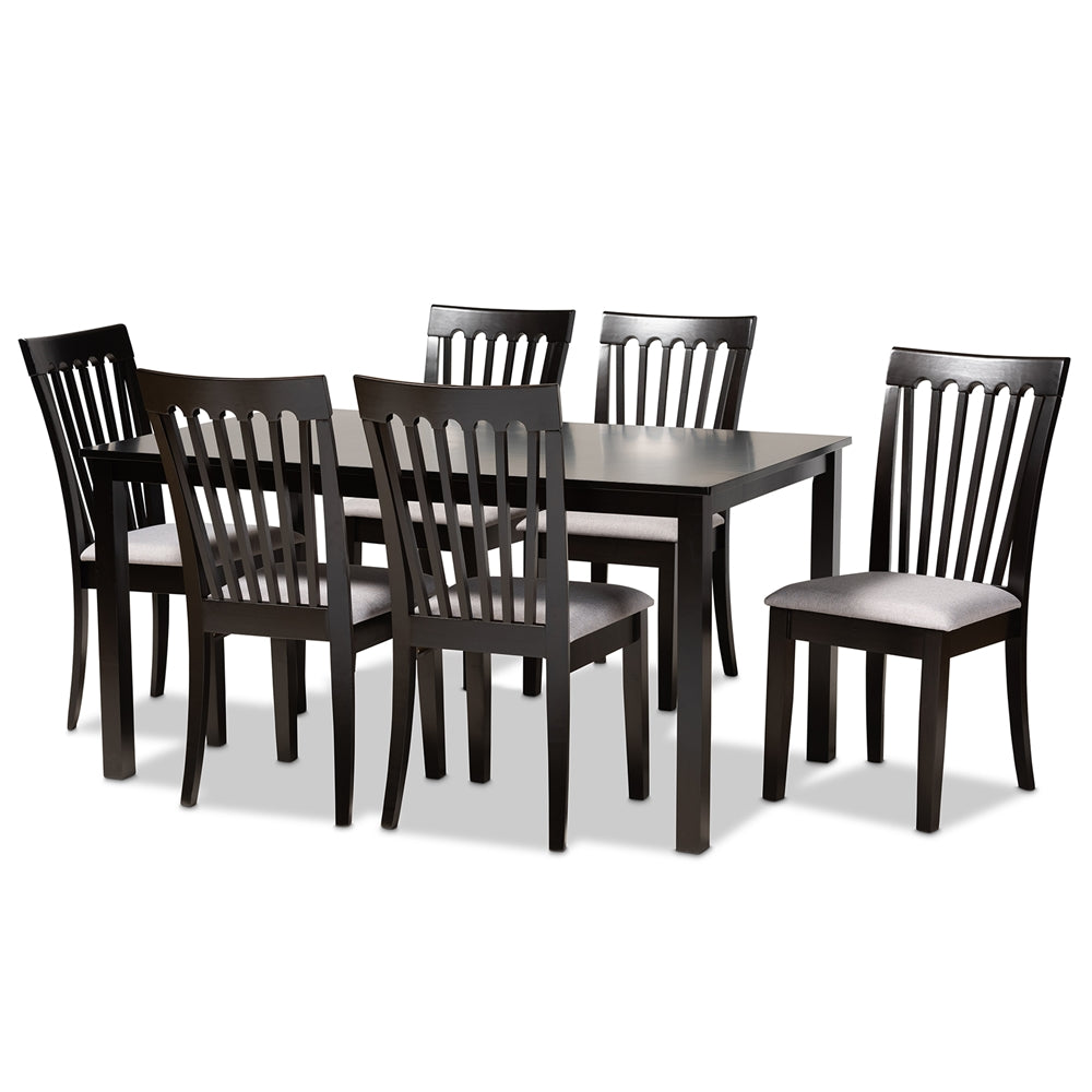 Minette Modern and Contemporary Grey Fabric Upholstered and Espresso Brown Finished Wood 7-Piece Dining Set