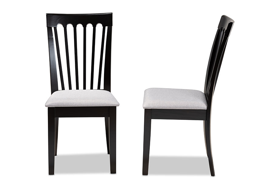 Minette Modern and Contemporary Grey Fabric Upholstered and Espresso Brown Finished Wood 2-Piece Dining Chair Set
