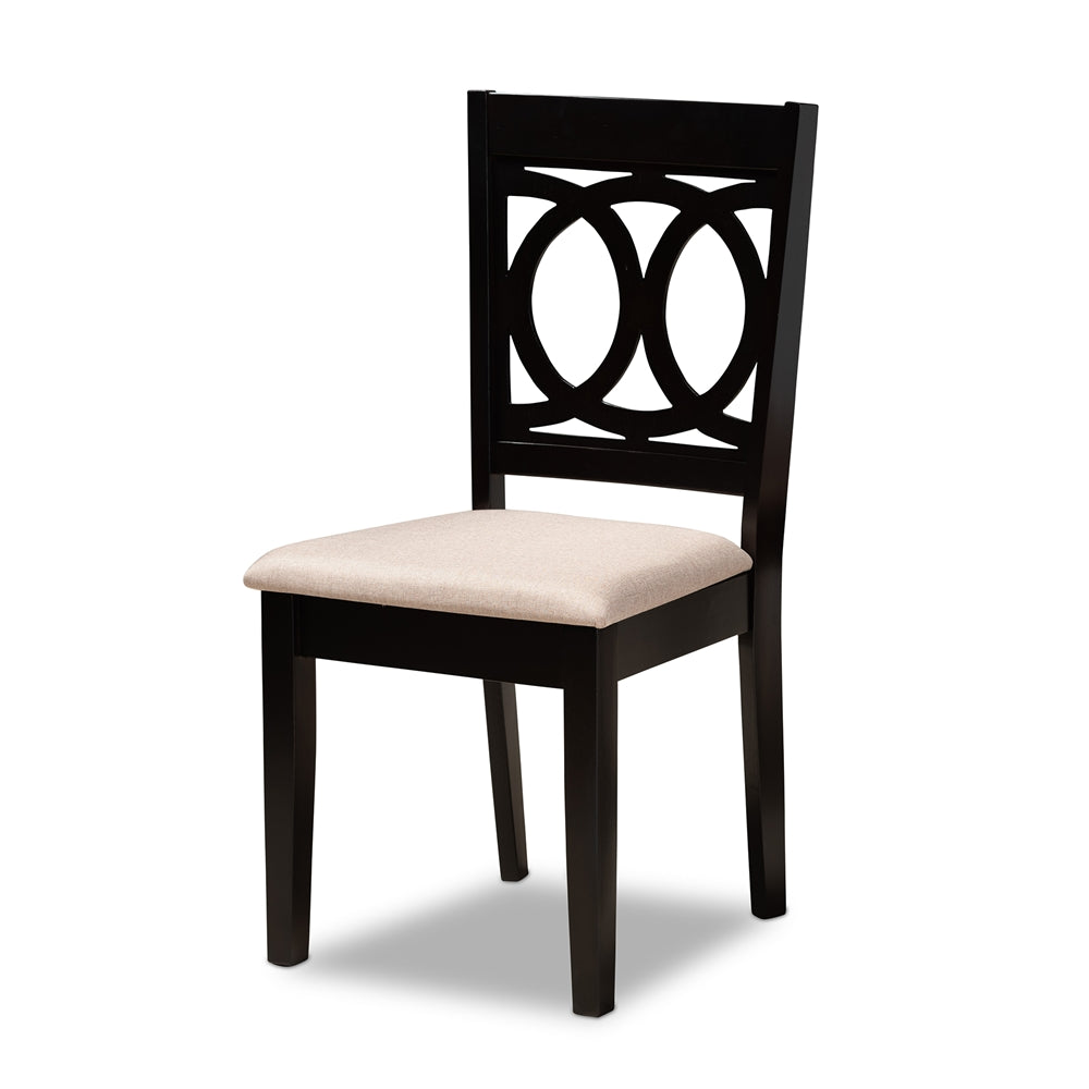 Sanne Modern and Contemporary Sand Fabric Upholstered and Dark Brown Finished Wood 7-Piece Dining Set