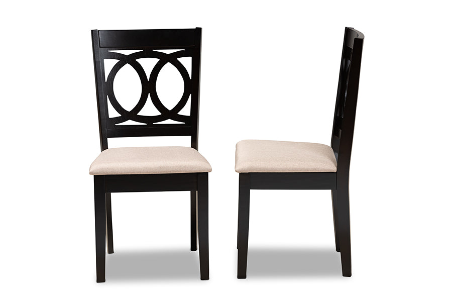 Lenoir Modern and Contemporary Sand Fabric Upholstered Espresso Brown Finished Wood 2-Piece Dining Chair Set Set