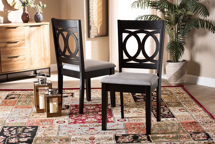 Lenoir Modern and Contemporary Grey Fabric Upholstered Espresso Brown Finished Wood 2-Piece Dining Chair Set Set