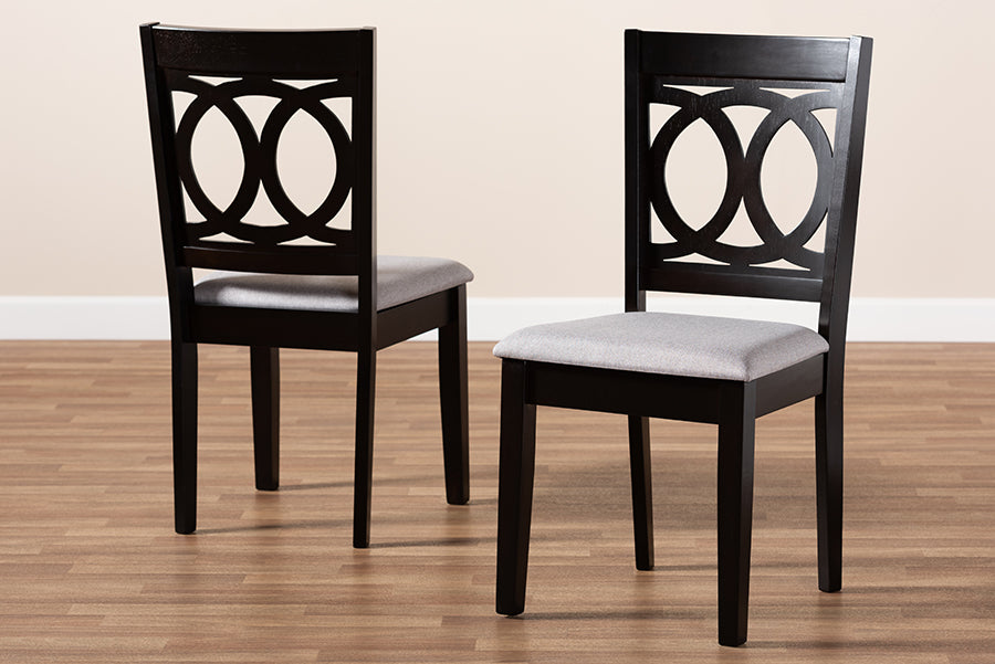 Lenoir Modern and Contemporary Grey Fabric Upholstered Espresso Brown Finished Wood 2-Piece Dining Chair Set Set