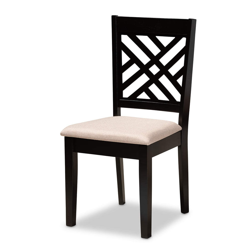 Norah Modern and Contemporary Sand Fabric Upholstered and Dark Brown Finished Wood 7-Piece Dining Set