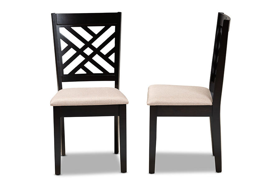 Caron Modern and Contemporary Sand Fabric Upholstered Espresso Brown Finished Wood 2-Piece Dining Chair Set Set
