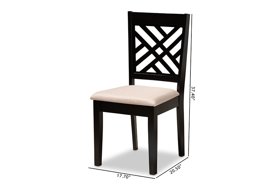 Caron Modern and Contemporary Sand Fabric Upholstered Espresso Brown Finished Wood 2-Piece Dining Chair Set Set