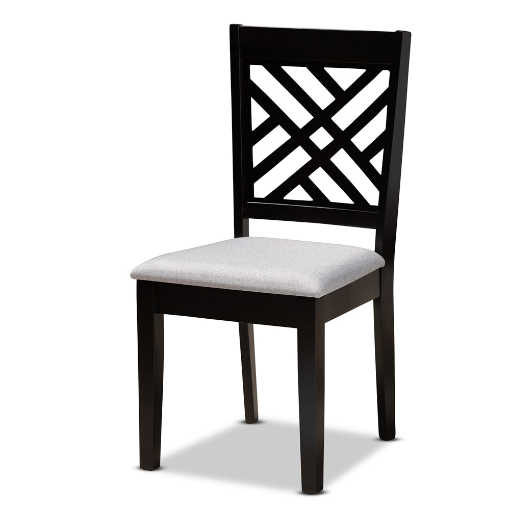 Norah Modern and Contemporary Grey Fabric Upholstered and Dark Brown Finished Wood 7-Piece Dining Set