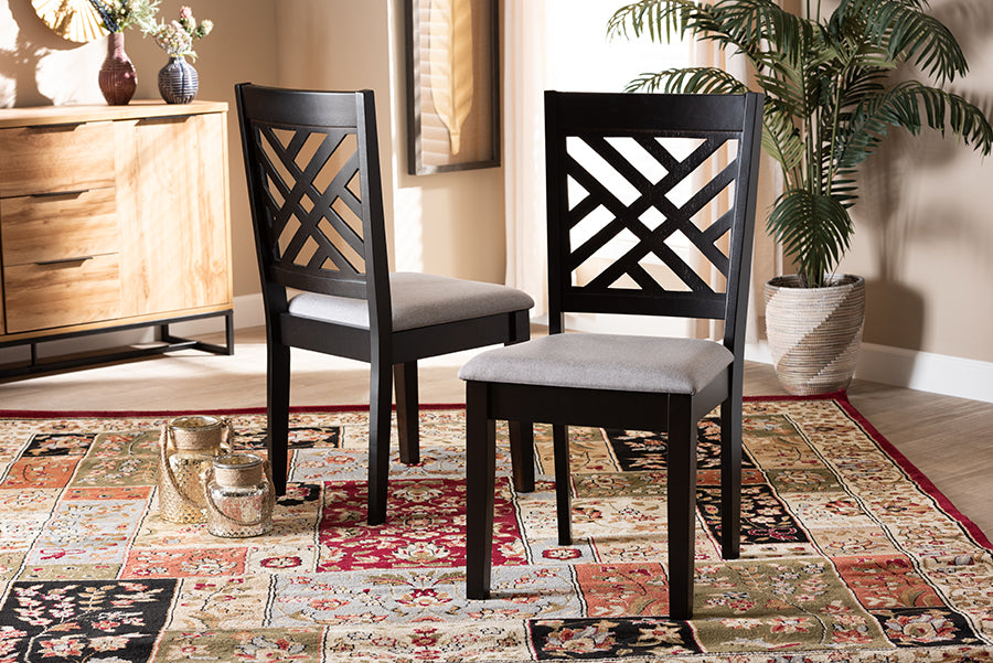 Caron Modern and Contemporary Grey Fabric Upholstered Espresso Brown Finished Wood 2-Piece Dining Chair Set Set