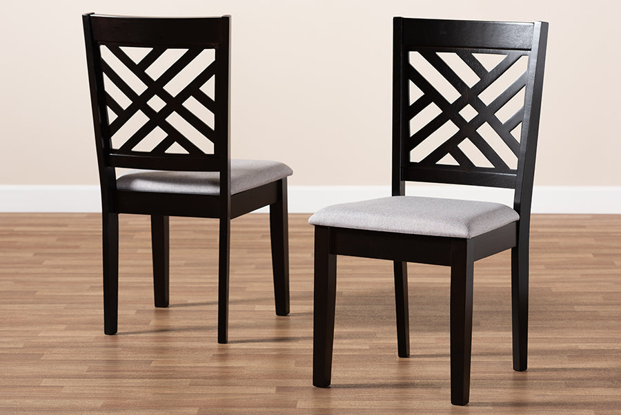 Caron Modern and Contemporary Grey Fabric Upholstered Espresso Brown Finished Wood 2-Piece Dining Chair Set Set