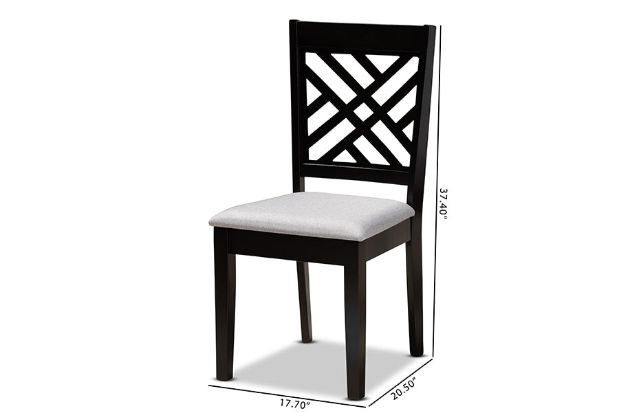 Caron Modern and Contemporary Grey Fabric Upholstered Espresso Brown Finished Wood 2-Piece Dining Chair Set Set