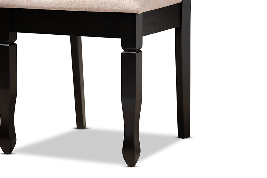 Reneau Modern and Contemporary Sand Fabric Upholstered Espresso Brown Finished Wood 2-Piece Dining Chair Set Set