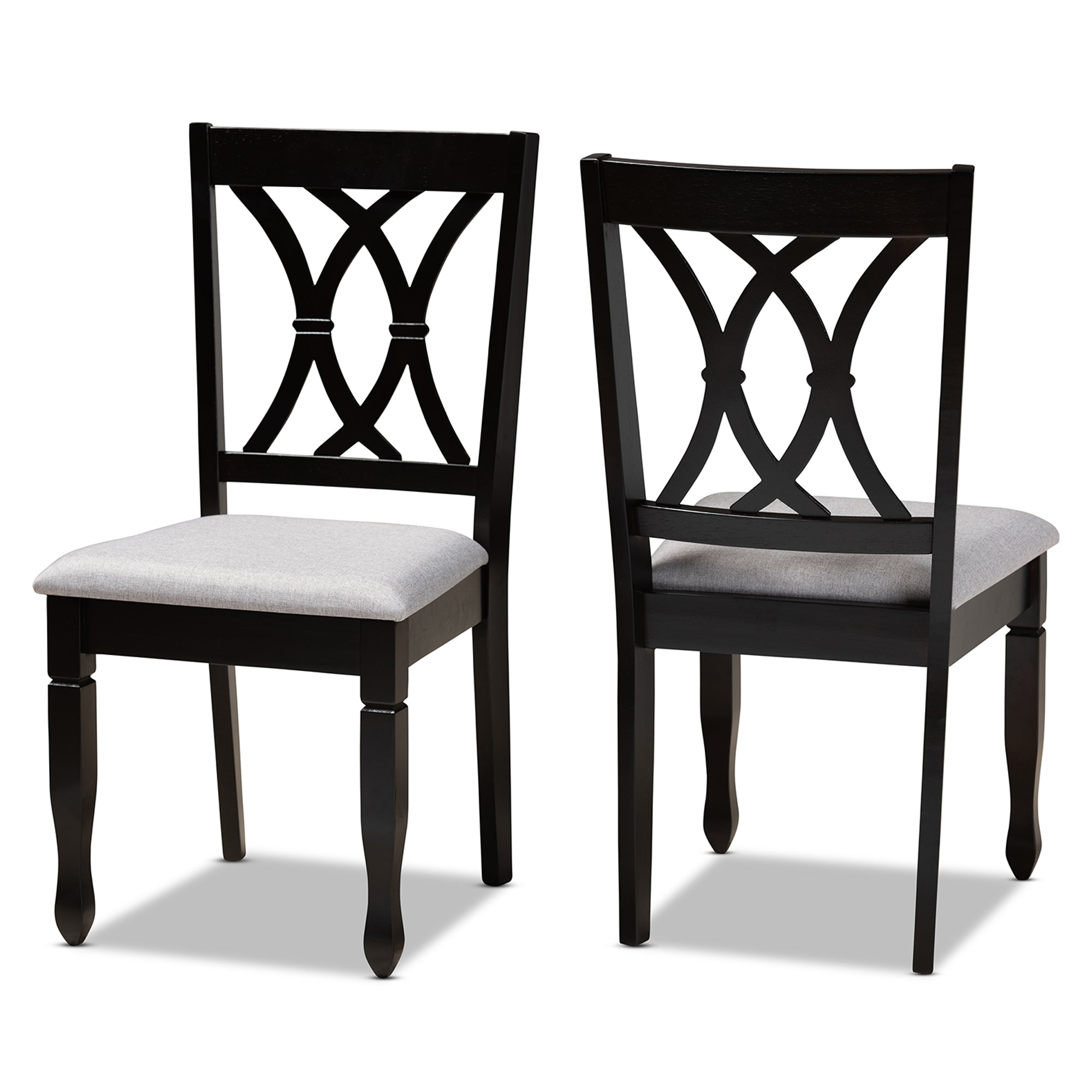 Reneau Modern and Contemporary Grey Fabric Upholstered Espresso Brown Finished Wood 2-Piece Dining Chair Set Set