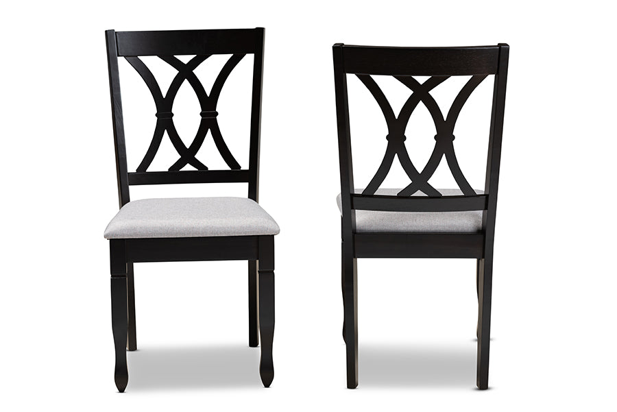 Reneau Modern and Contemporary Grey Fabric Upholstered Espresso Brown Finished Wood 2-Piece Dining Chair Set Set