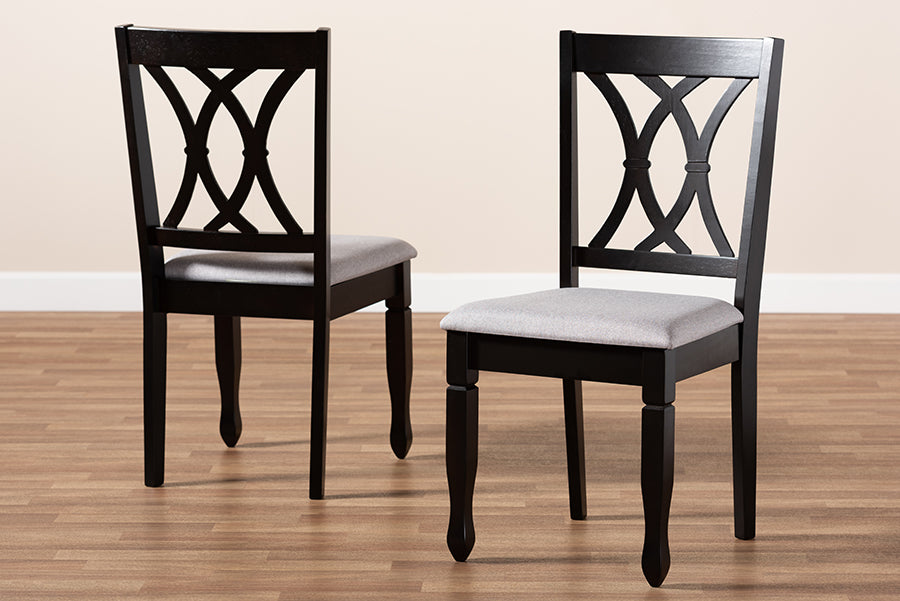 Reneau Modern and Contemporary Grey Fabric Upholstered Espresso Brown Finished Wood 2-Piece Dining Chair Set Set