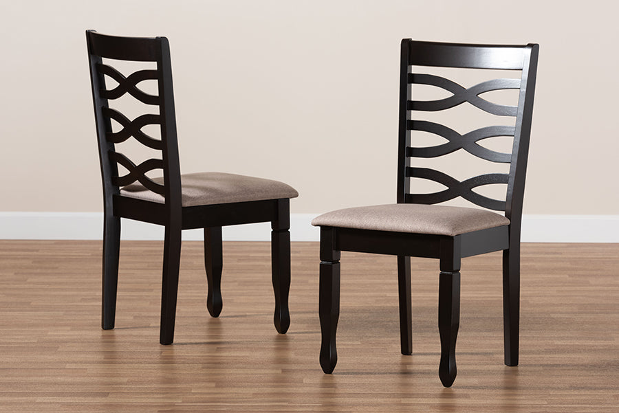 Lanier Modern and Contemporary Sand Fabric Upholstered Dark Brown Finished 2-Piece Wood Dining Chair Set