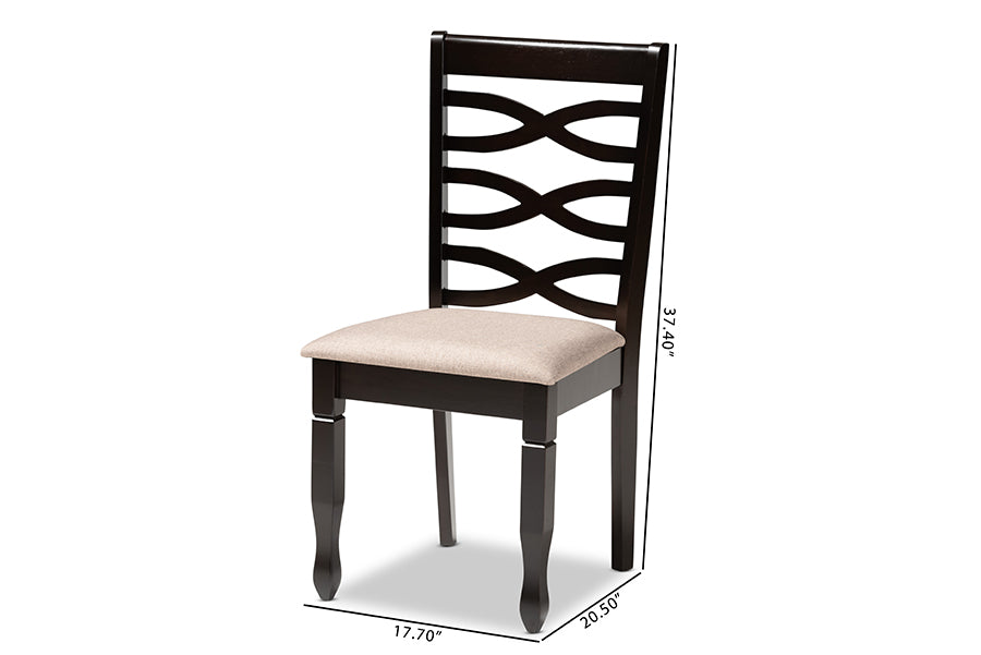 Lanier Modern and Contemporary Sand Fabric Upholstered Dark Brown Finished 2-Piece Wood Dining Chair Set