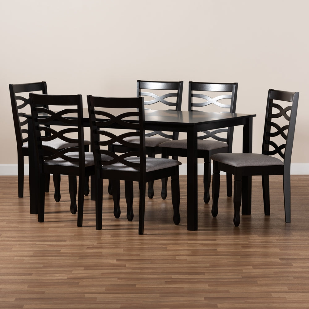 Lanier Modern and Contemporary Grey Fabric Upholstered and Dark Brown Finished Wood 7-Piece Dining Set