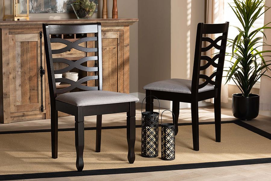 Lanier Modern and Contemporary Grey Fabric Upholstered Espresso Brown Finished Wood 2-Piece Dining Chair Set