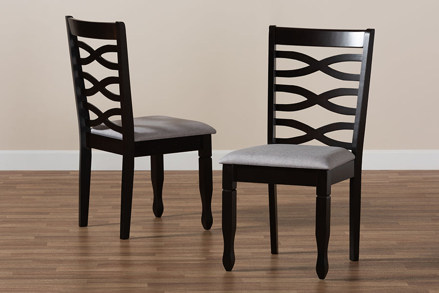 Lanier Modern and Contemporary Grey Fabric Upholstered Espresso Brown Finished Wood 2-Piece Dining Chair Set