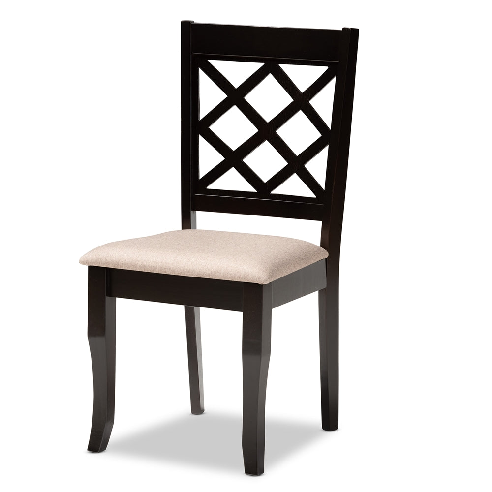 Verner Modern and Contemporary Sand Fabric Upholstered Dark Brown Finished 7-Piece Wood Dining Set