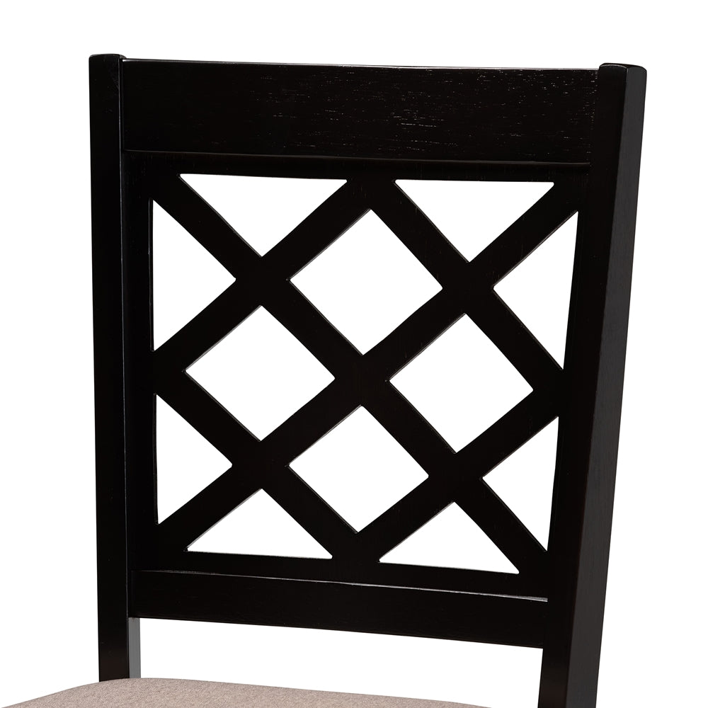 Verner Modern and Contemporary Sand Fabric Upholstered Dark Brown Finished 7-Piece Wood Dining Set