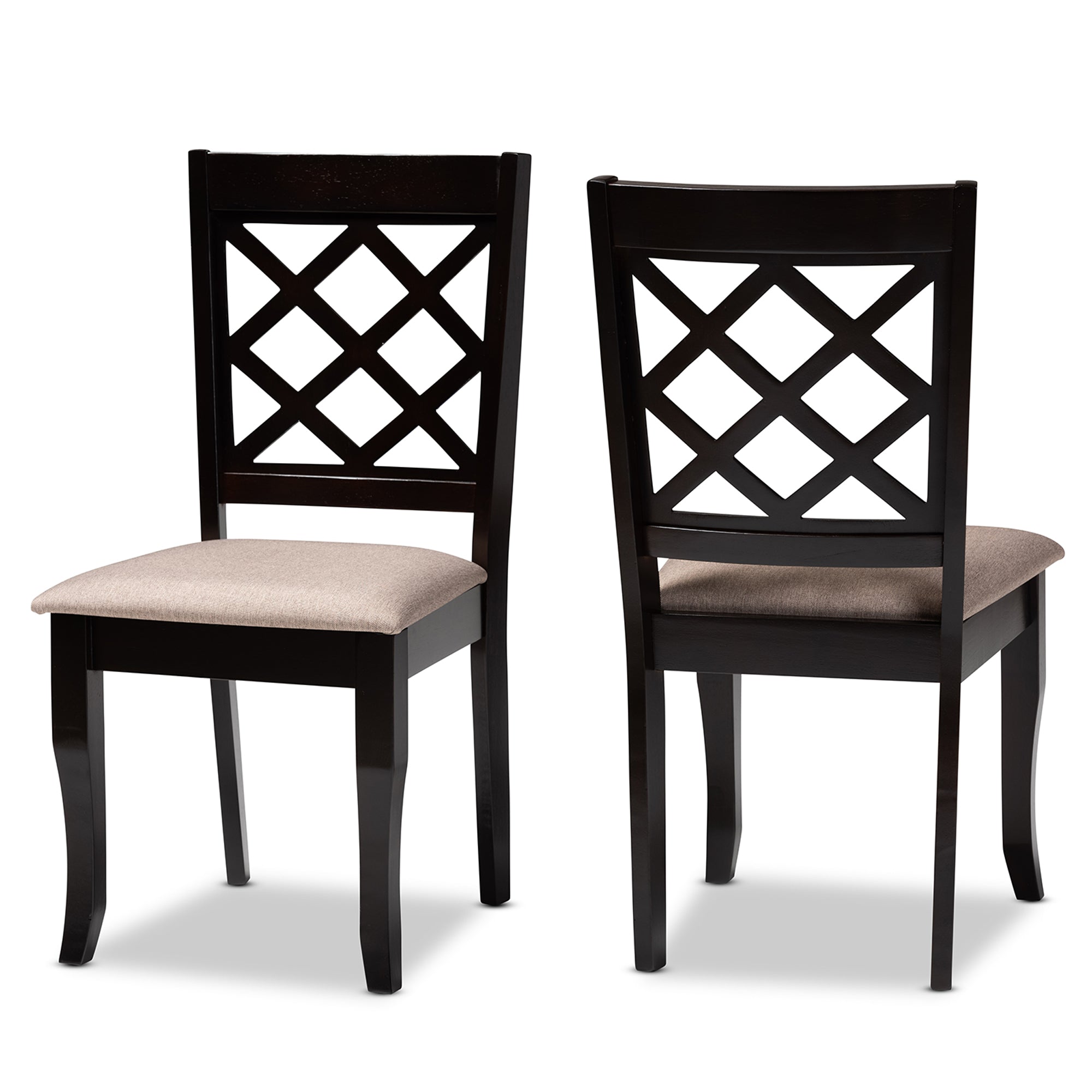 Verner Modern and Contemporary Sand Fabric Upholstered Dark Brown Finished 2-Piece Wood Dining Chair Set