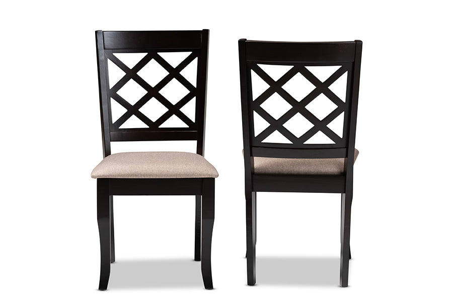 Verner Modern and Contemporary Sand Fabric Upholstered Dark Brown Finished 2-Piece Wood Dining Chair Set