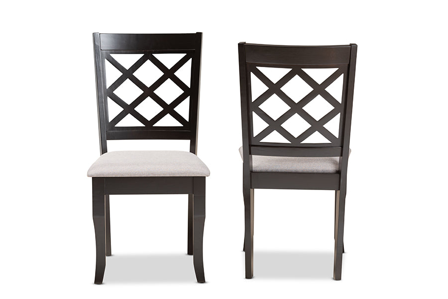 Verner Modern and Contemporary Grey Fabric Upholstered and Dark Brown Finished Wood 2-Piece Dining Chair Set