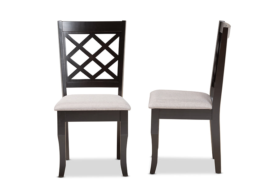 Verner Modern and Contemporary Grey Fabric Upholstered and Dark Brown Finished Wood 2-Piece Dining Chair Set