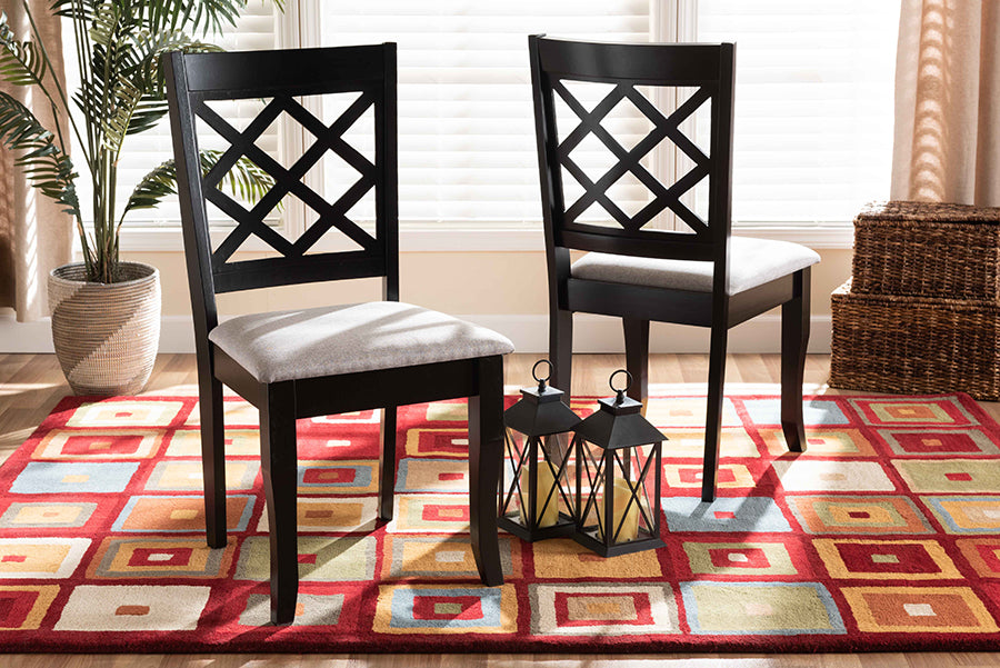 Verner Modern and Contemporary Grey Fabric Upholstered and Dark Brown Finished Wood 2-Piece Dining Chair Set