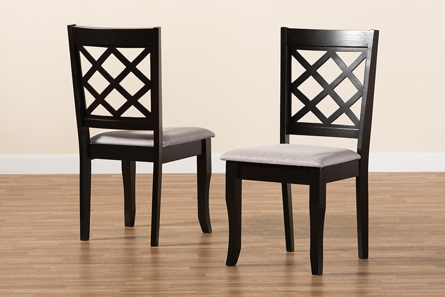 Verner Modern and Contemporary Grey Fabric Upholstered and Dark Brown Finished Wood 2-Piece Dining Chair Set