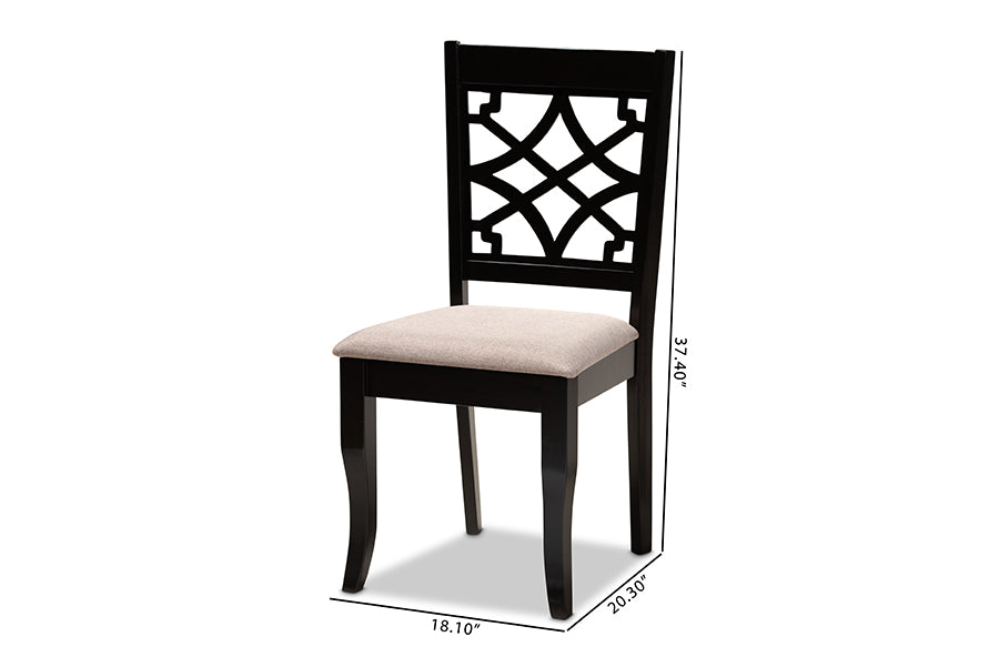 Mael Modern and Contemporary Sand Fabric Upholstered and Espresso Brown Finished Wood 2-Piece Dining Chair Set