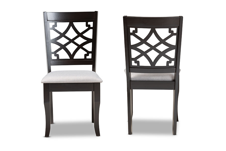 Mael Modern and Contemporary Grey Fabric Upholstered and Dark Brown Finished Wood 2-Piece Dining Chair Set